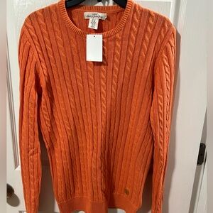 H&M Kids Vibrant Orange Crewneck cable knit Sweater Size 14Y+ 100% cotton Preppy